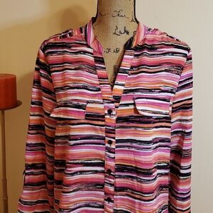 Kim Rogers pink, orange, black & white stripe tunic size Medium